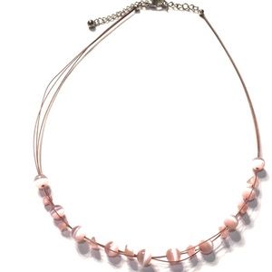 🌟 SALE $13 🌟 Vintage Glass Pink Tiger Eye Beads On Triple Metal Chain Necklace